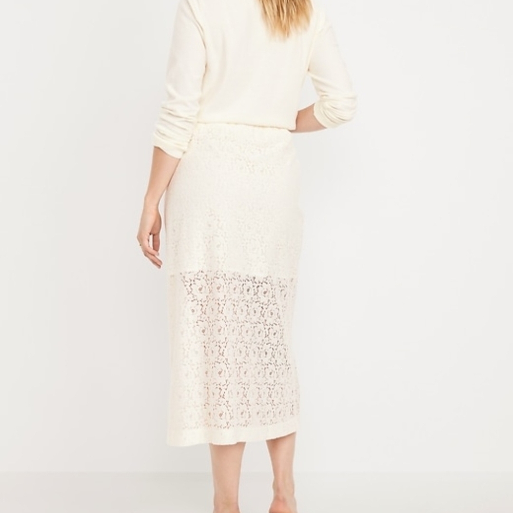 OLD NAVY Plus Size High Waist Off White Lace Midi Skirt w/ Partial Lining - Picture 2 of 2